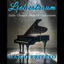 Event poster featuring a black grand piano in the spotlight. Above it is the title &ldquo;Liebestraum&rdquo;; below it are the names of the composers&mdash;Liszt, Chopin, Mozart, and Schumann&mdash;as well as the name Mario Eritreo.